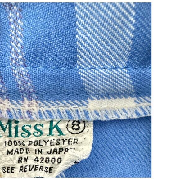VTG 1970s Miss K 100% Polyester Blue Plaid  Wide Leg Cuffed Pants Women XS 25x28 - Picture 5 of 5